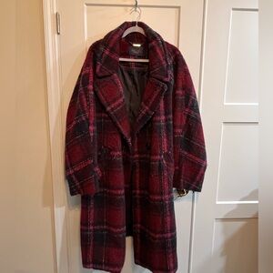 RACHEL Rachel Roy Burgundy and Black Plaid Coat